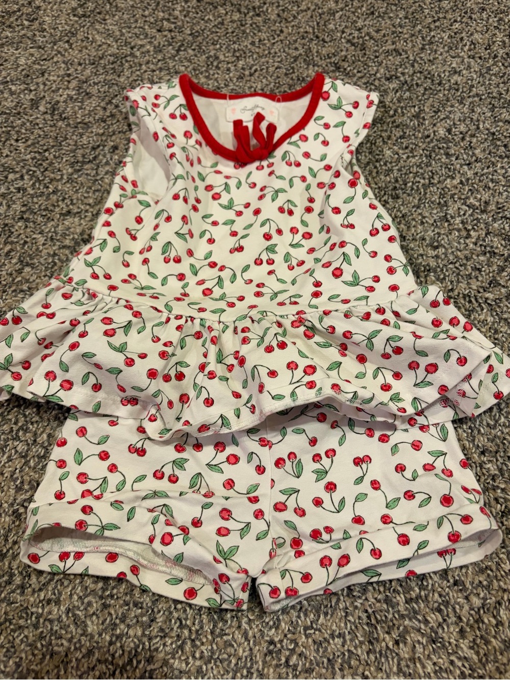 Sweet Honey Play Set- Cherry Print Ruffle Tank & Shorts Set - Red/White